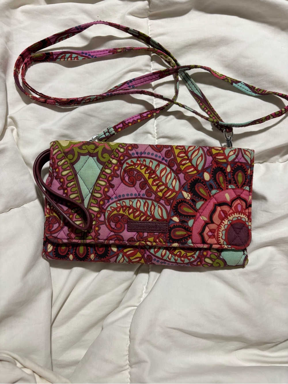 Vera Bradley Pink Multicolor Paisley Fold-Over Crossbody